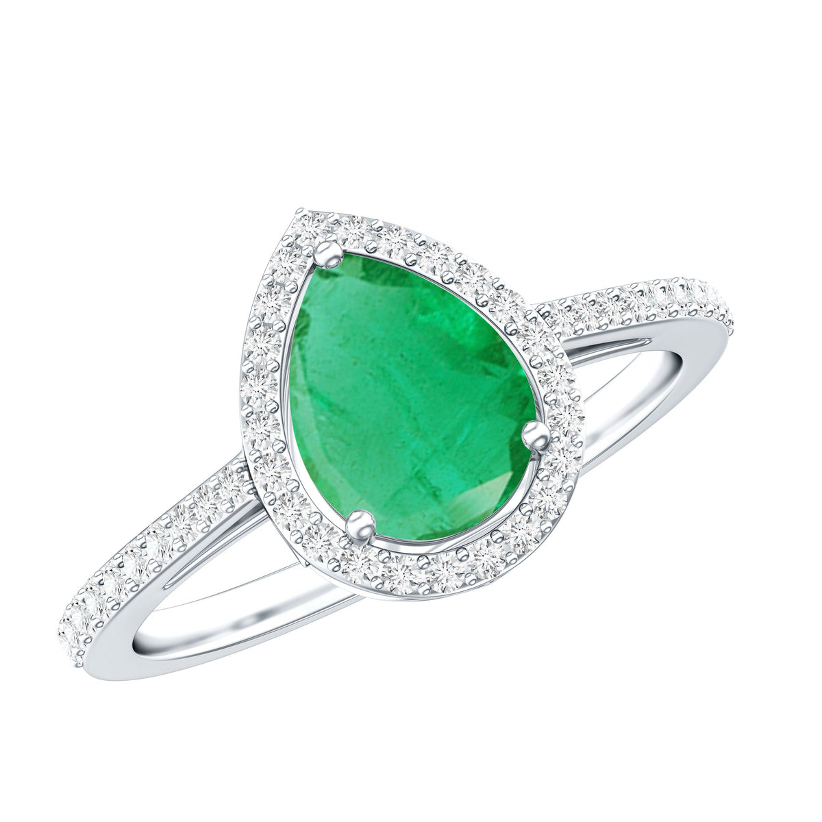 Certified Emerald Teardrop Engagement Ring with Diamond Halo