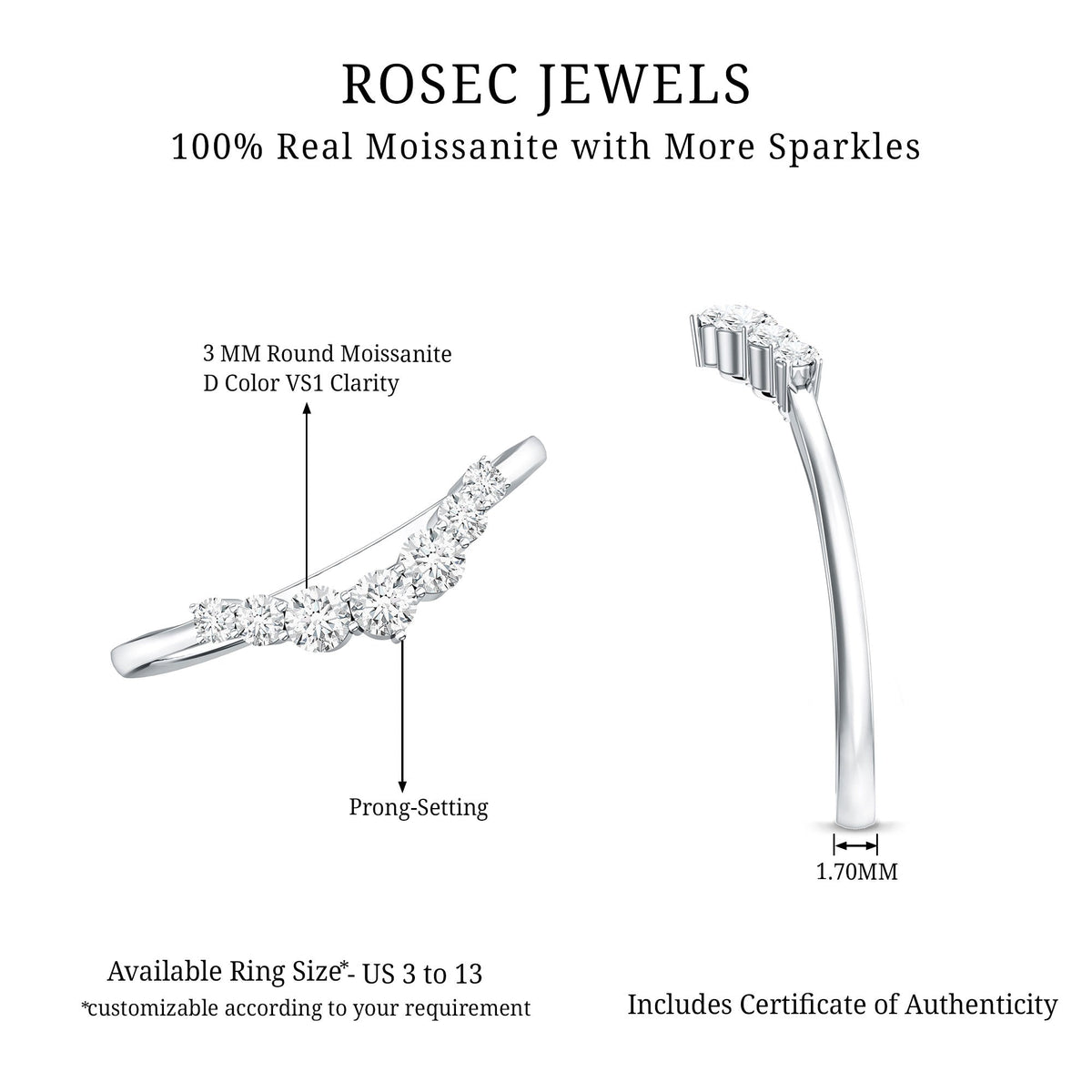 Certified Moissanite Chevron Ring Enhancer for Women