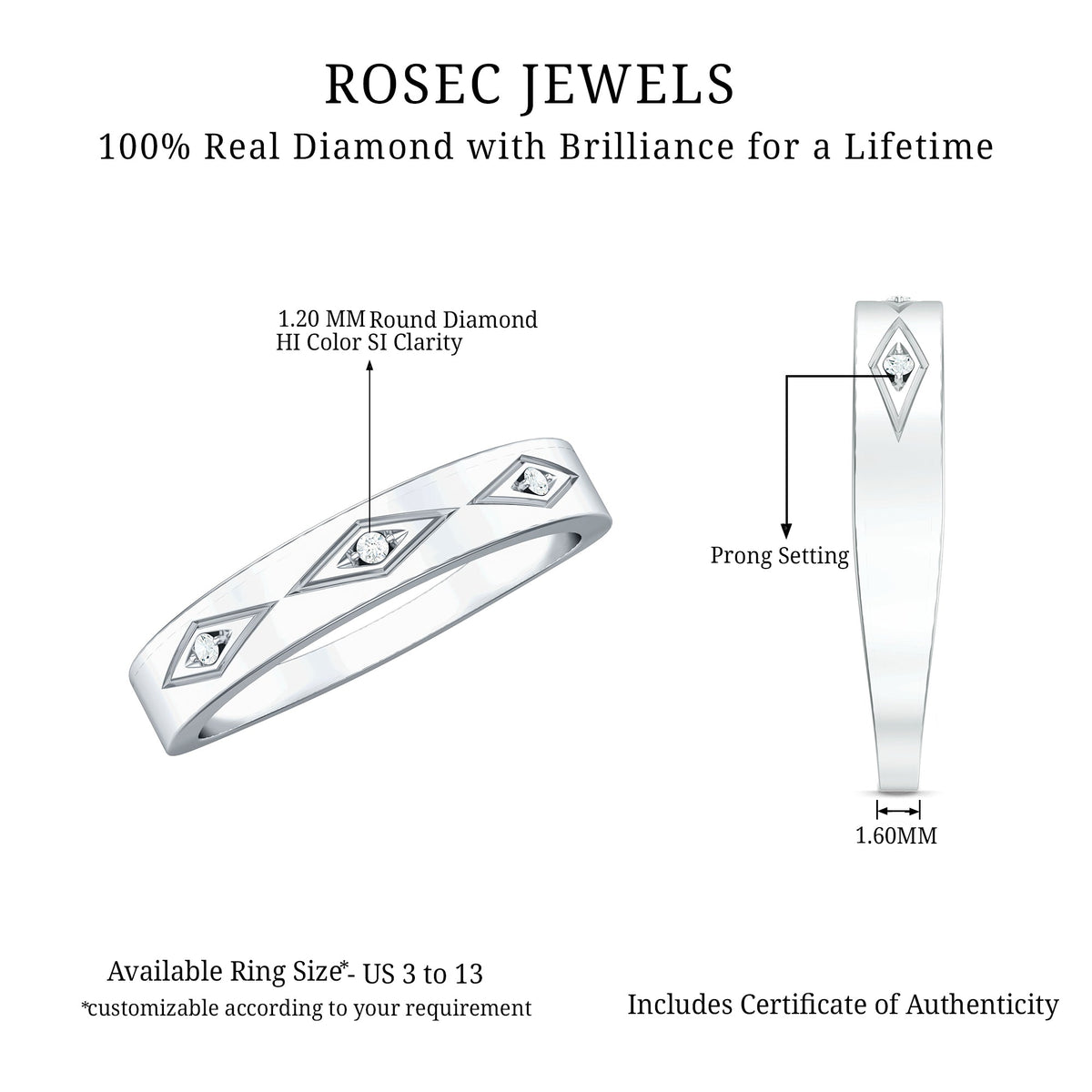 Certified Three Diamond Wedding Band Ring