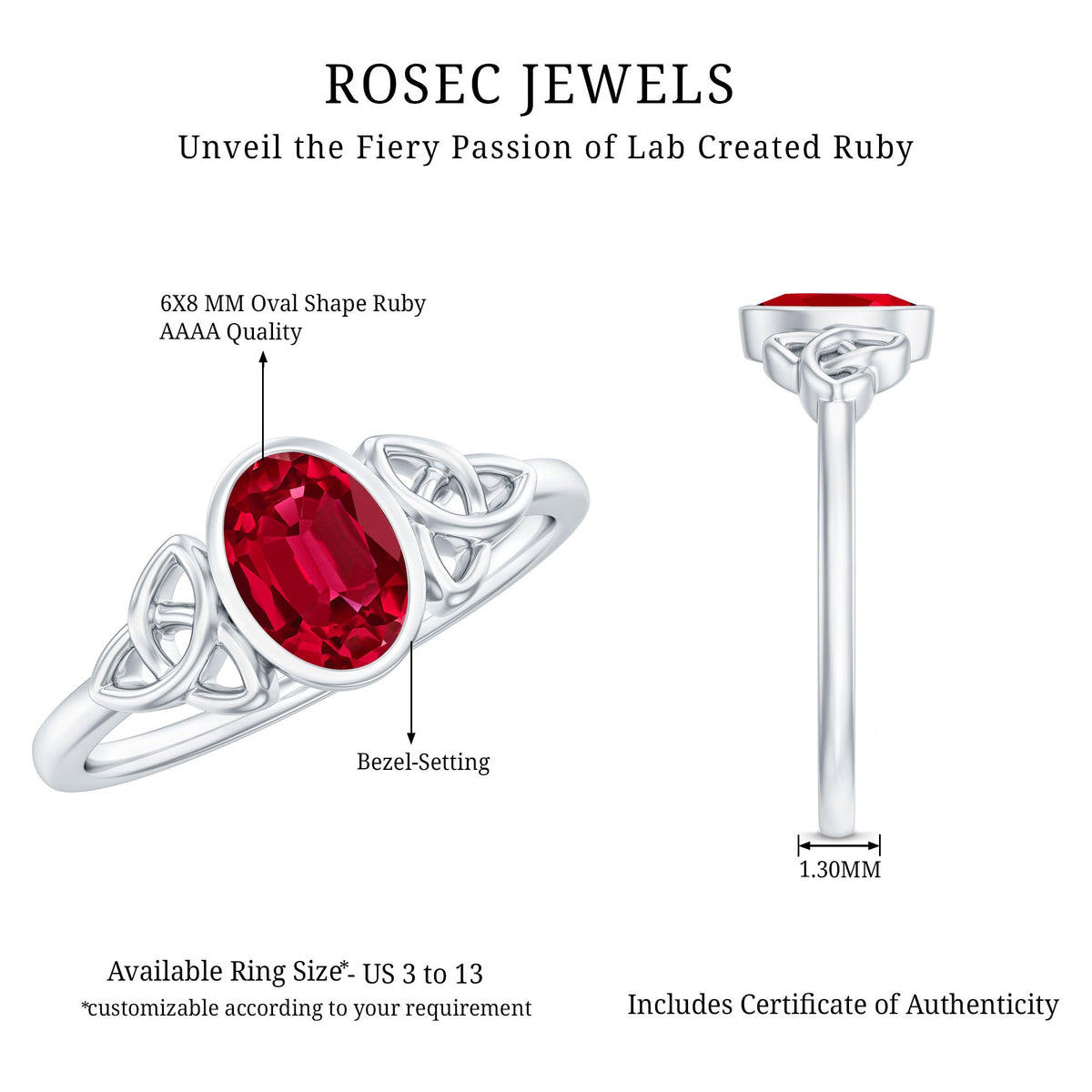 Oval Shaped 1.5 Carat Lab Grown Ruby Celtic Engagement Ring in Bezel Setting