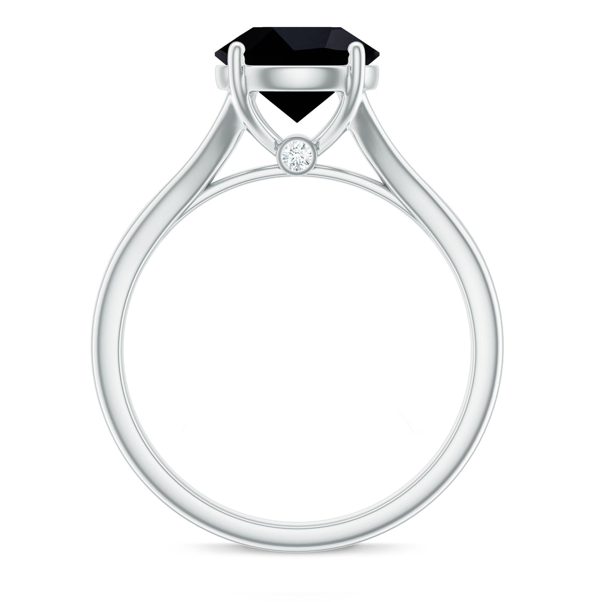 Real 2 Carat Black Onyx Solitaire Ring with Hidden Moissanite