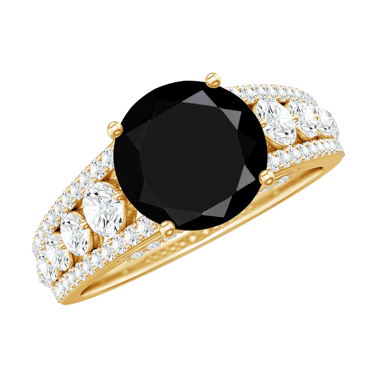 Real 2.6 Carat Black Spinel Engagement Ring with Moissanite Side Stones
