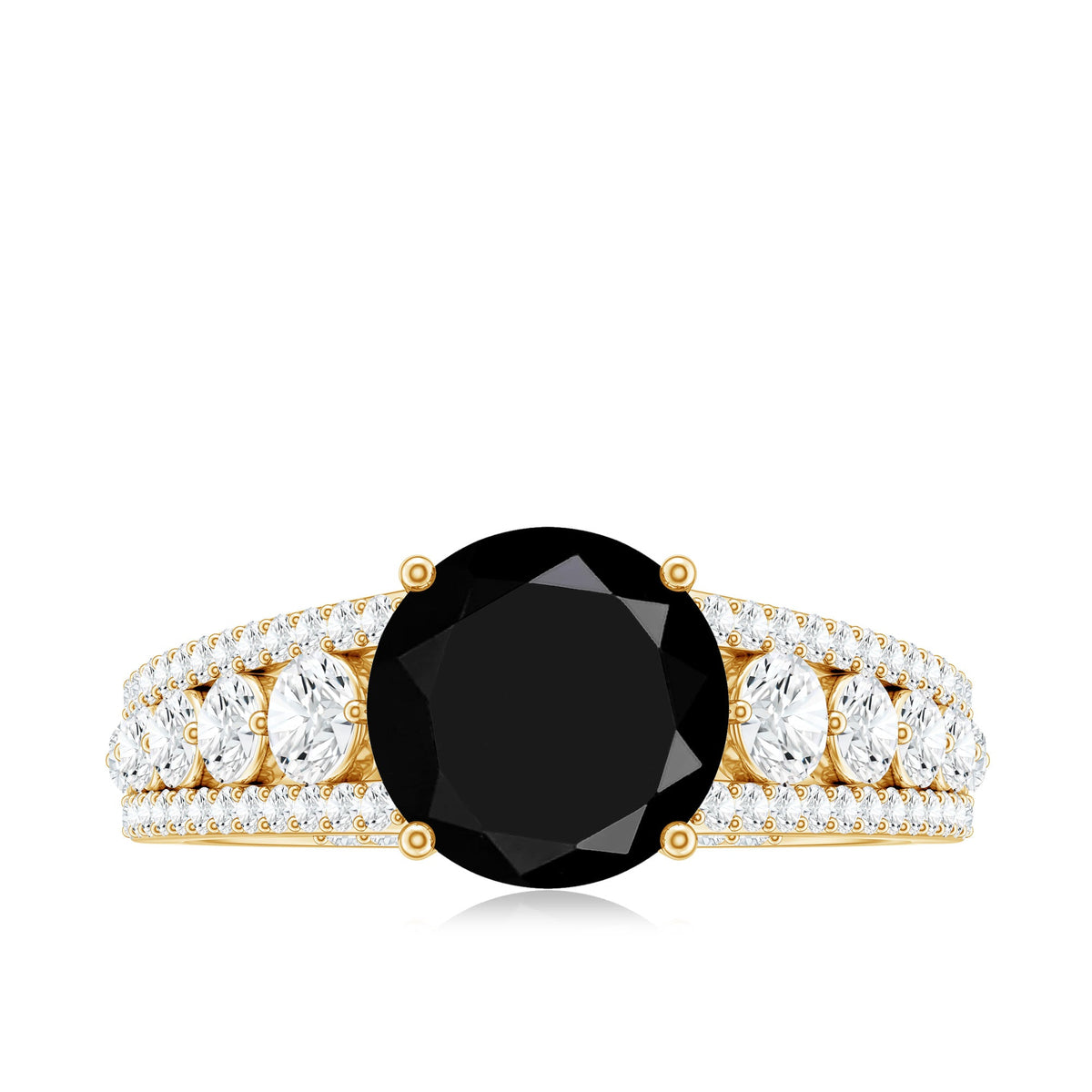 Real 2.6 Carat Black Spinel Engagement Ring with Moissanite Side Stones