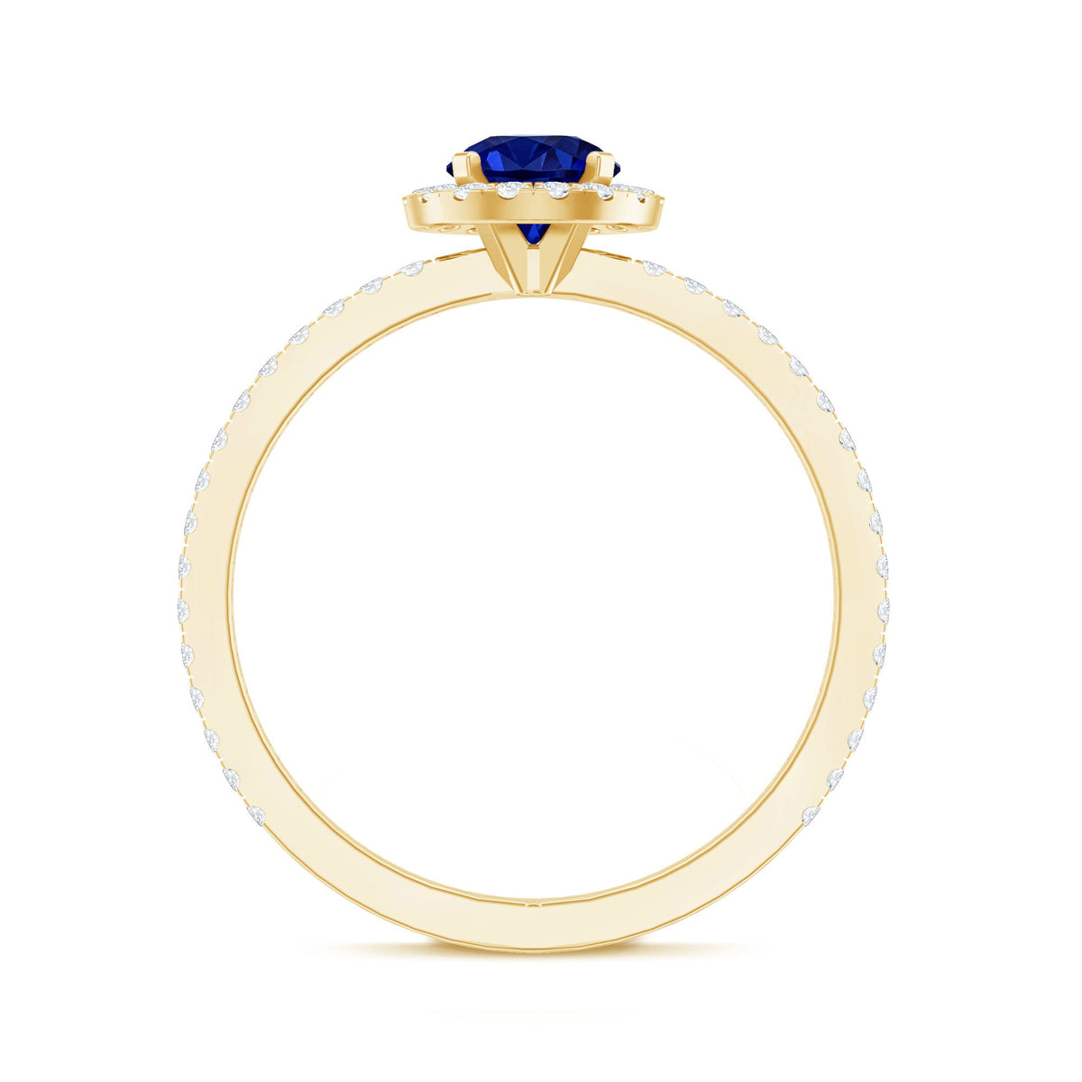 Certified 0.6 Carat Lab Grown Blue Sapphire Engagement Ring with Diamond Halo