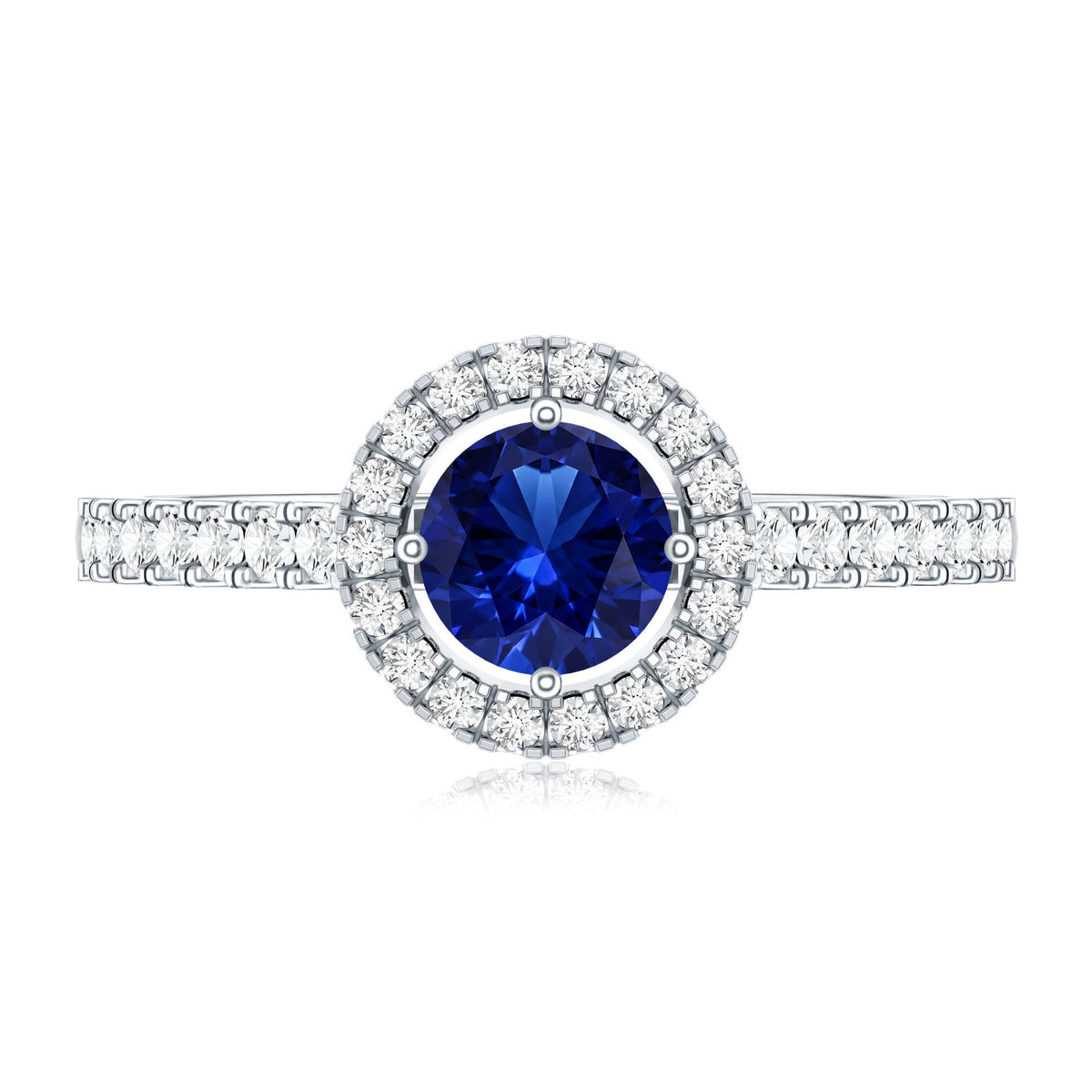 Certified 0.6 Carat Lab Grown Blue Sapphire Diamond Engagement Ring with Halo