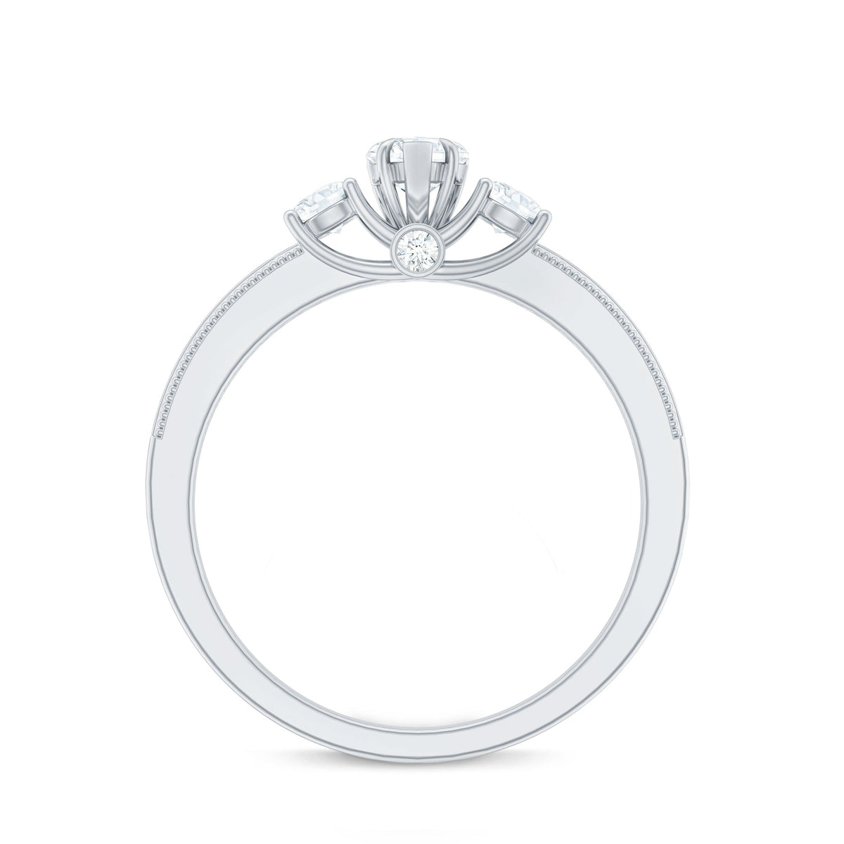 Natural Diamond Three Stone Ring with Beaded Details