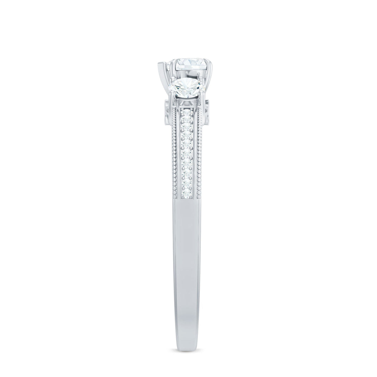 Natural Diamond Three Stone Ring with Beaded Details