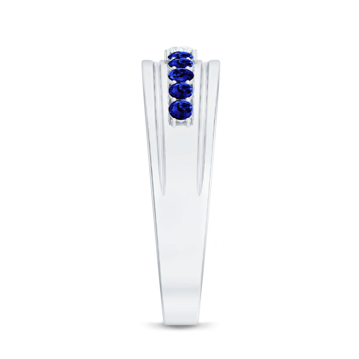 Certified Moissanite and Lab Created Blue Sapphire Anniversary Band