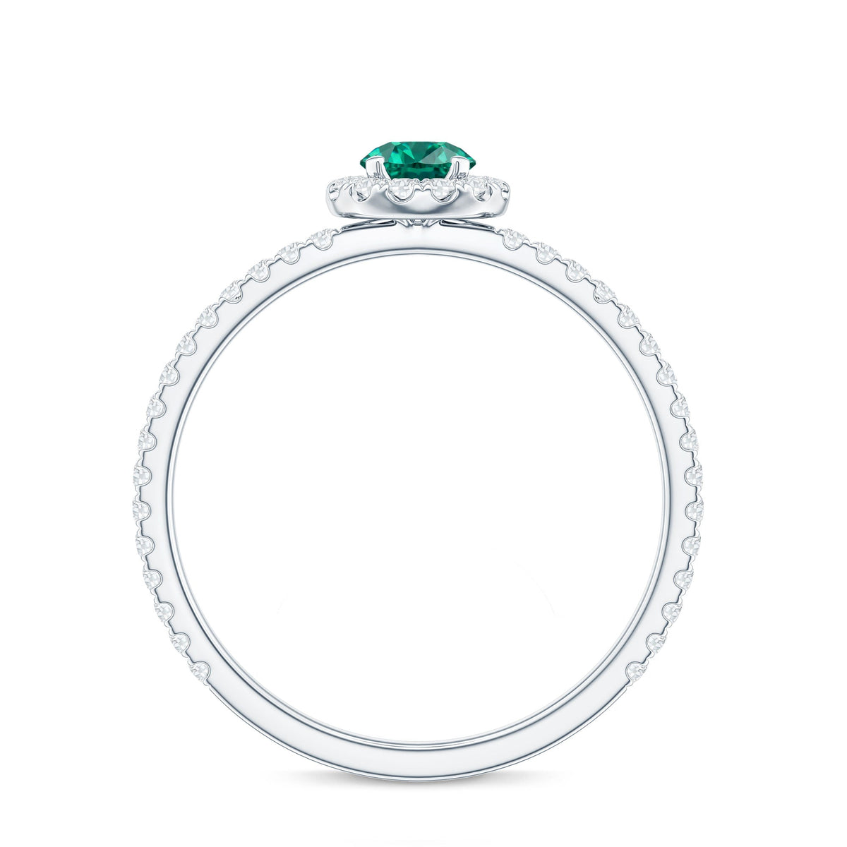 Certified Lab Grown Emerald Engagement Ring with Diamond Halo