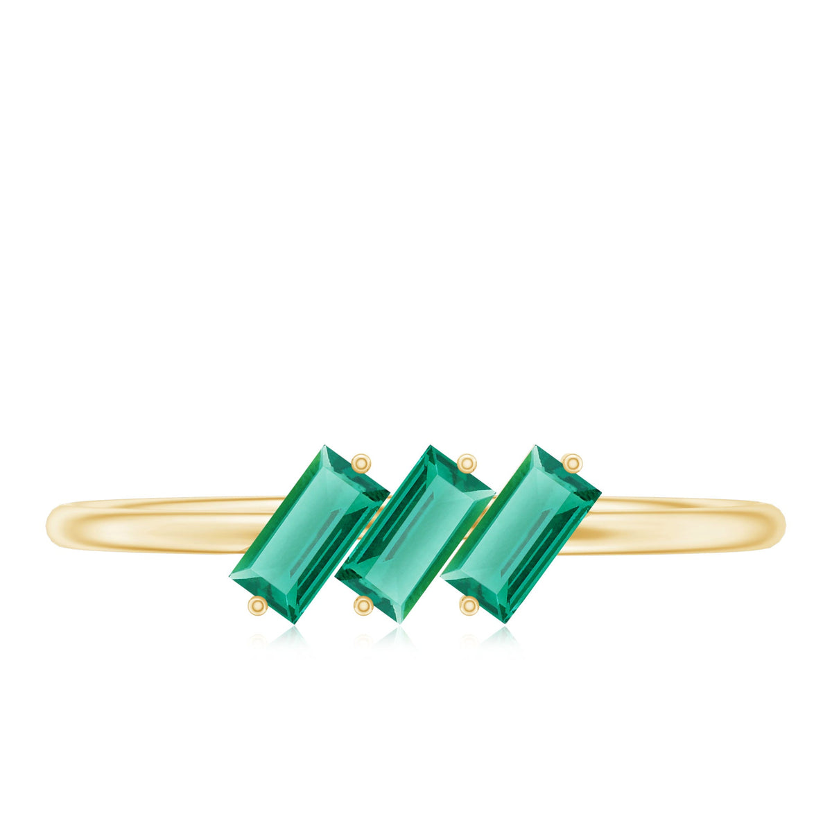 Certified Baguette Lab Grown Emerald 3 Stone Promise Ring