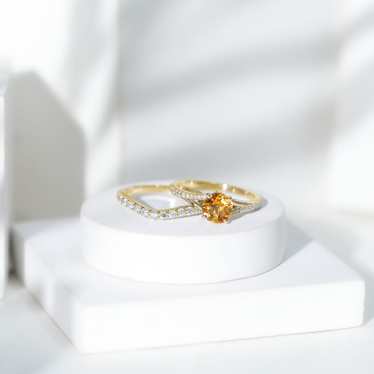 Certified Real Citrine Engagement Ring with Moissanite Wedding Band