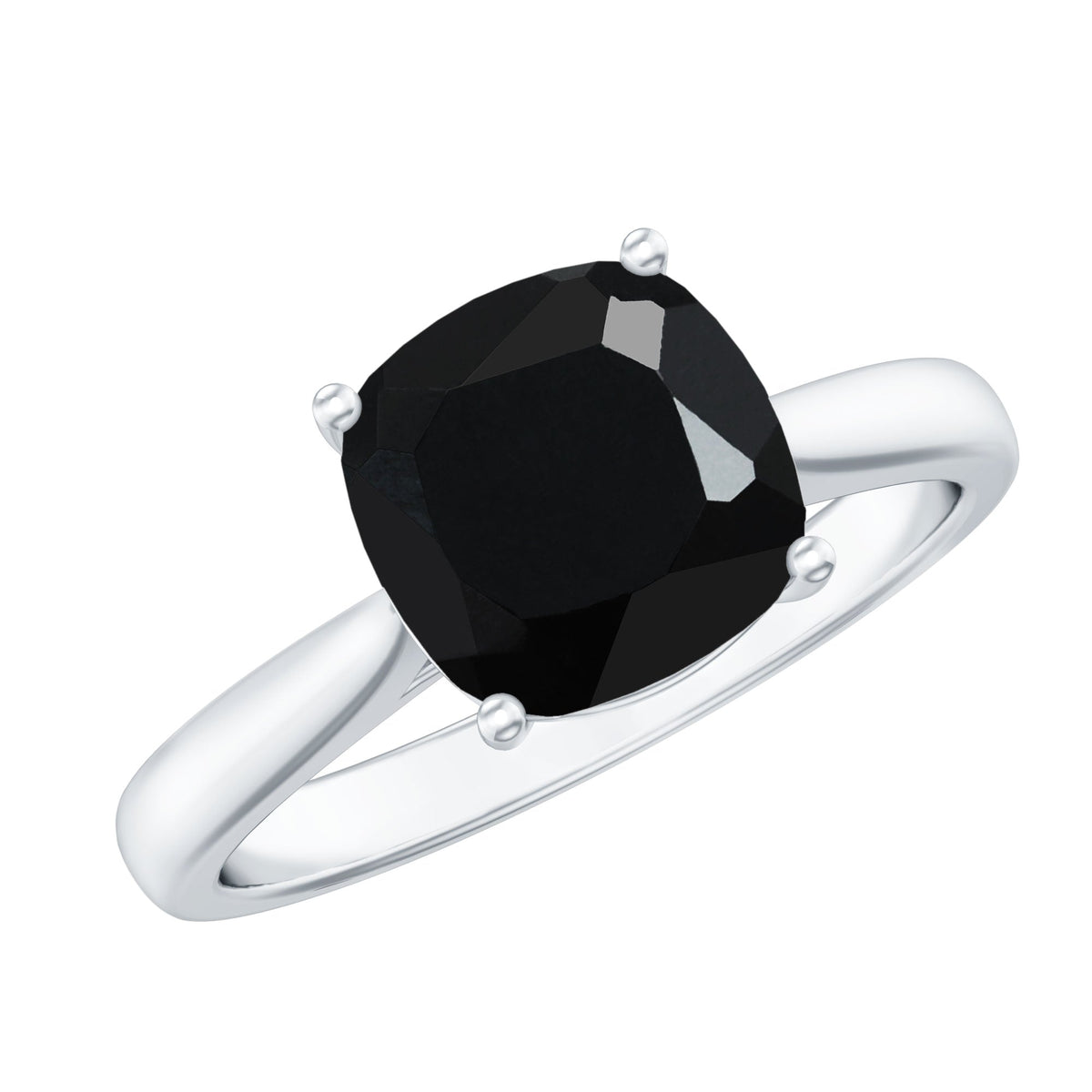2 Carat Cushion Cut Black Spinel Solitaire Engagement Ring