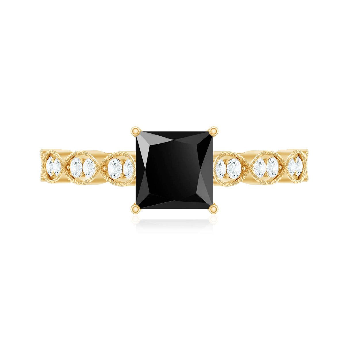 Princess Cut Black Onyx and Diamond Designer Engagement Ring