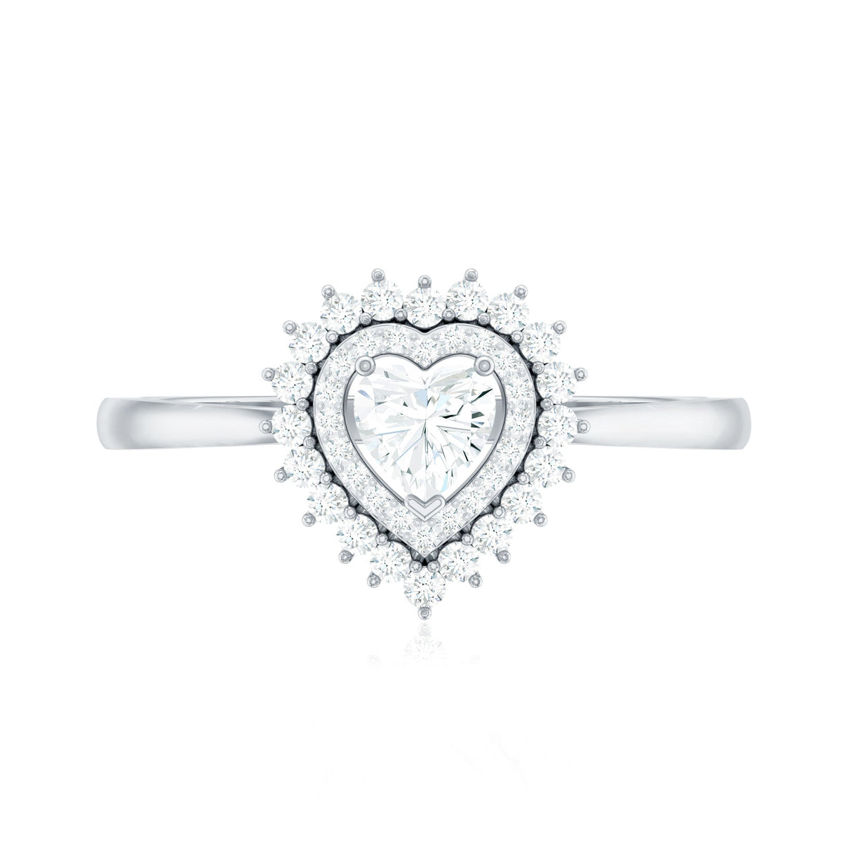 Certified Real 0.27 Carat Diamond Heart Engagement Ring with Double Halo