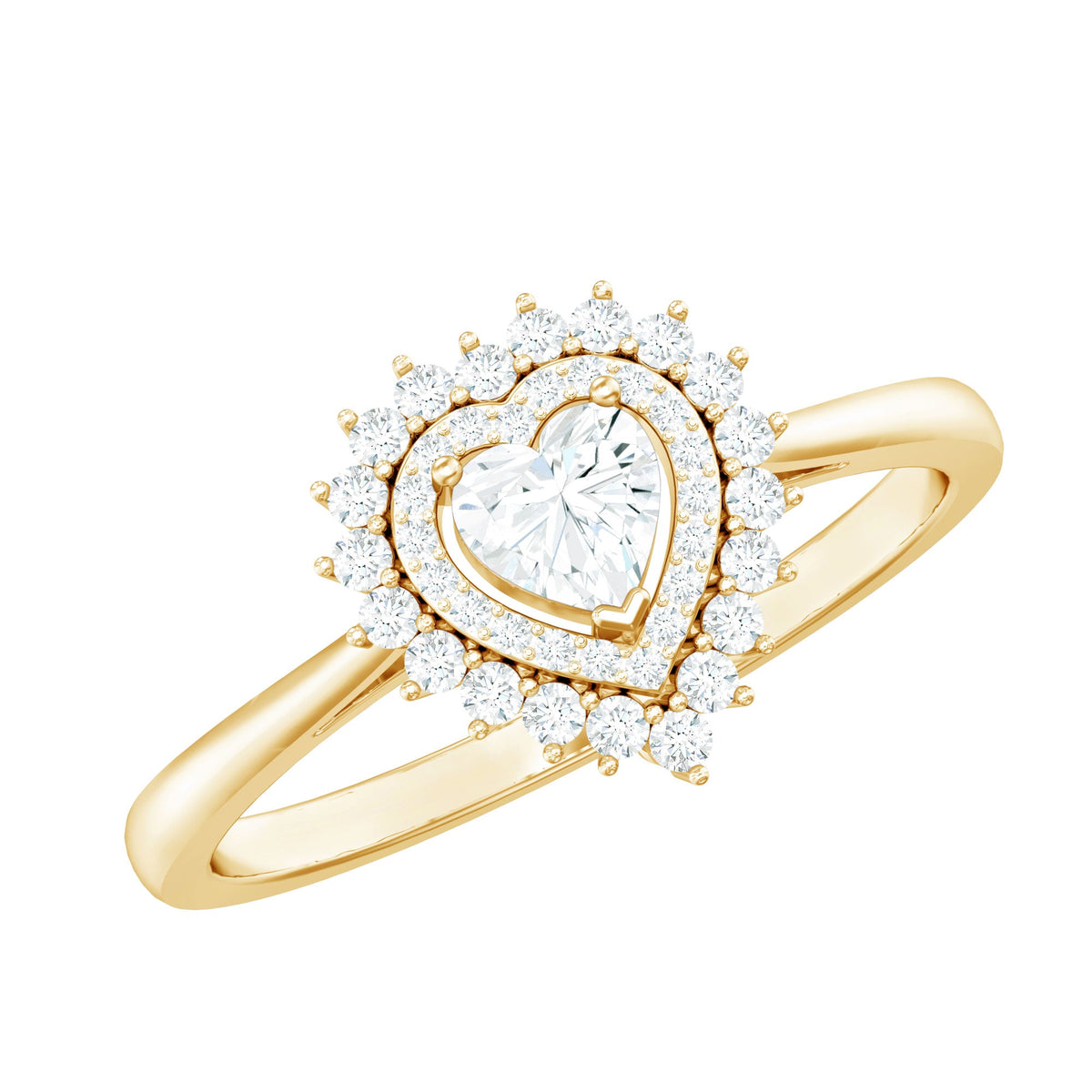 Certified Real 0.27 Carat Diamond Heart Engagement Ring with Double Halo
