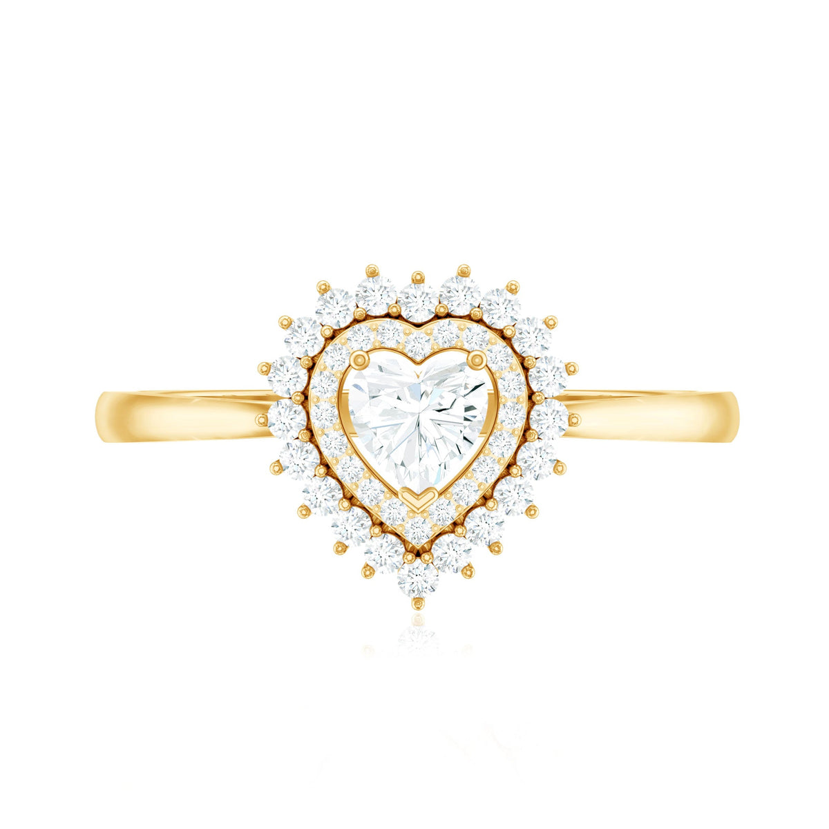 Certified Real 0.27 Carat Diamond Heart Engagement Ring with Double Halo