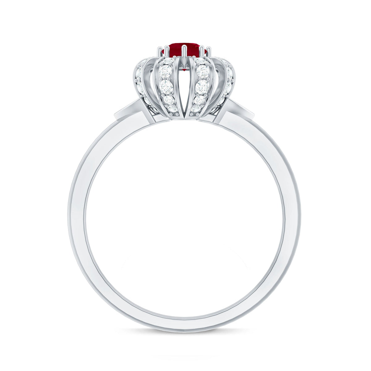 Natural Ruby Flower Engagement Ring with Diamond