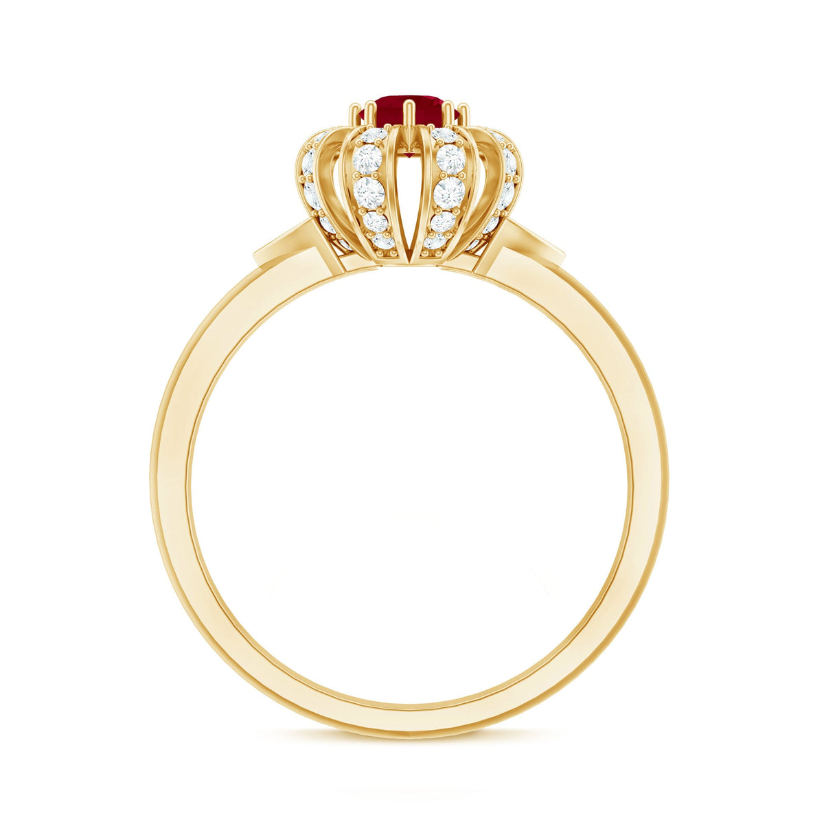 Natural Ruby Flower Engagement Ring with Diamond