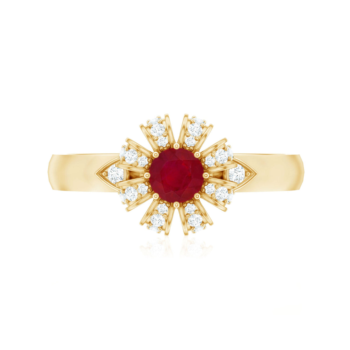 Natural Ruby Flower Engagement Ring with Diamond