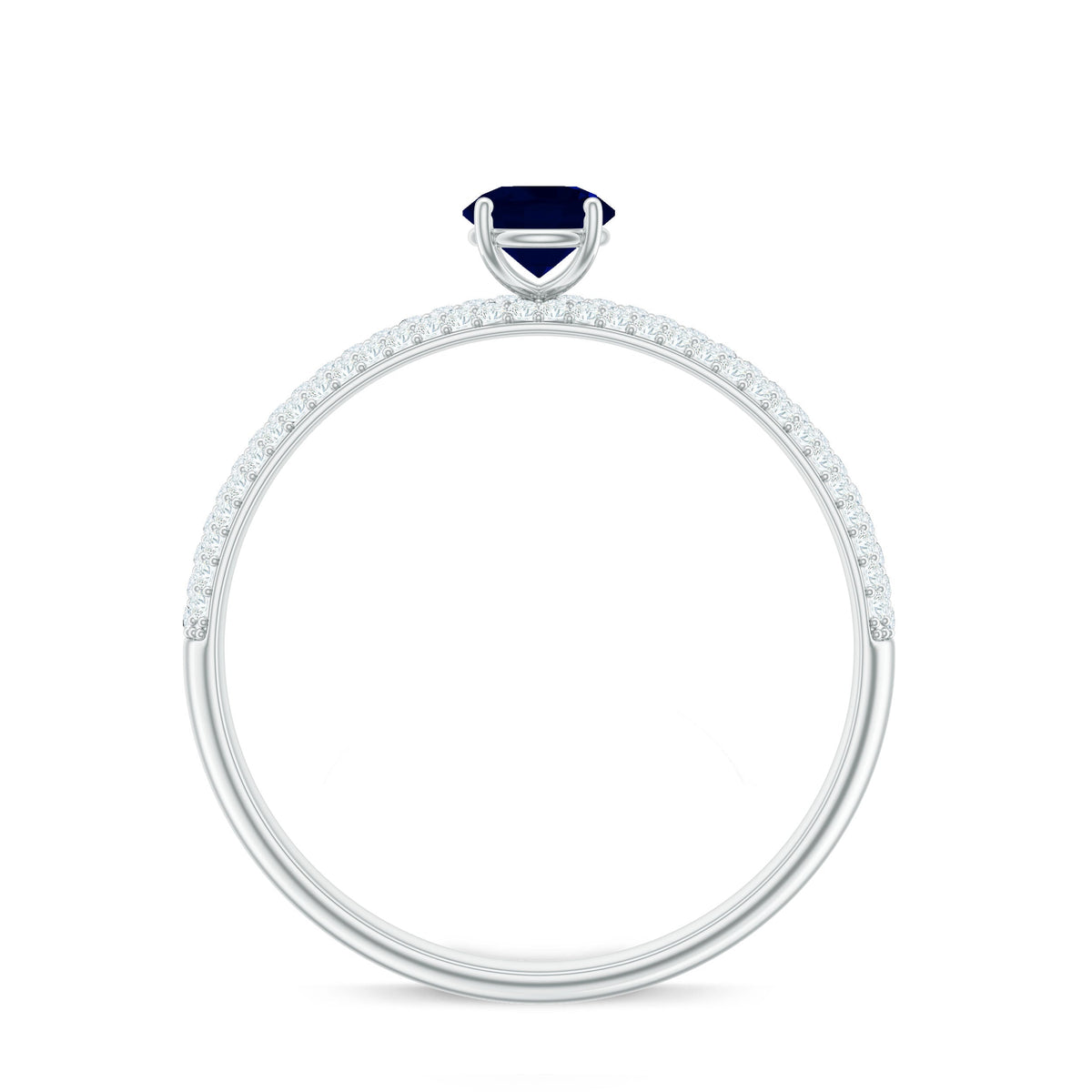 Genuine Blue Sapphire and Diamond Side Stone Engagement Ring