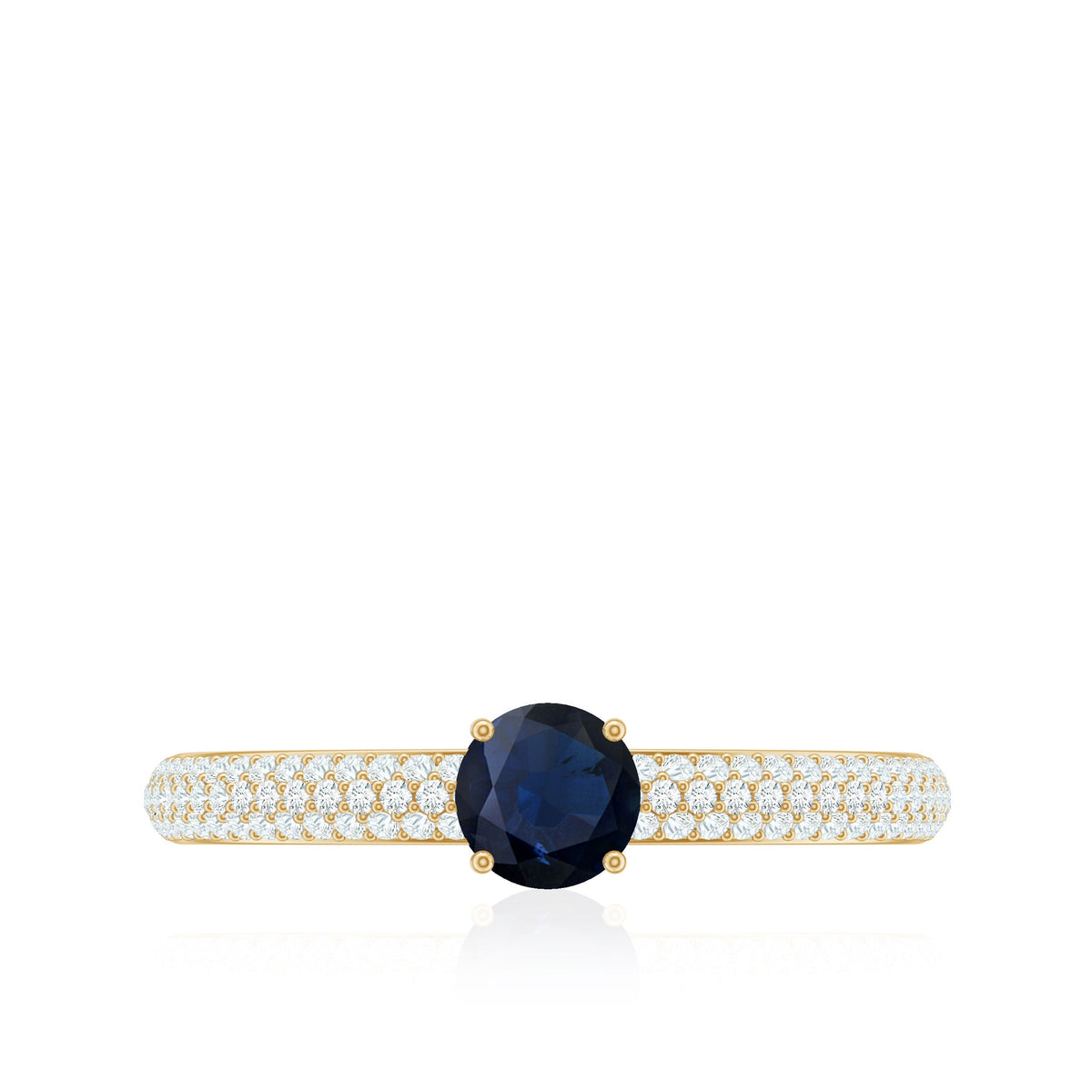 Genuine Blue Sapphire and Diamond Side Stone Engagement Ring