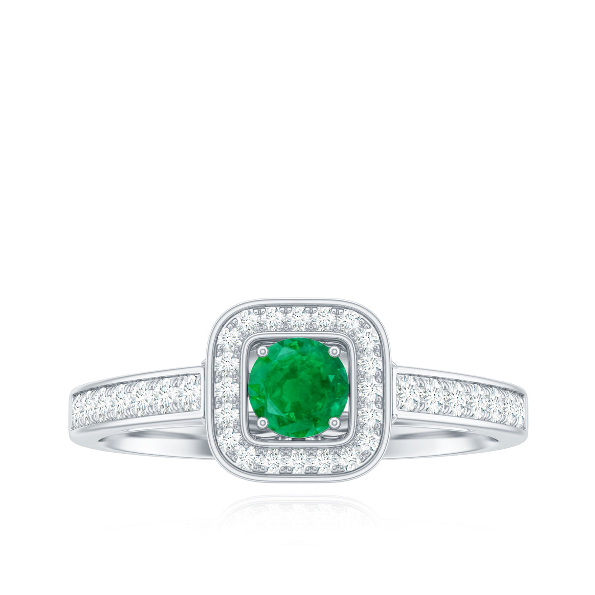 Real Half Carat Emerald Engagement Ring with Diamond Halo