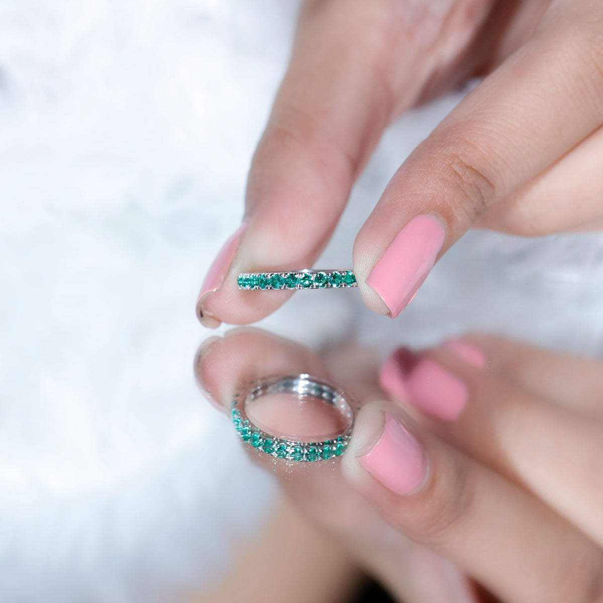 Certified Lab Grown Emerald Stackable Eternity Ring for Women