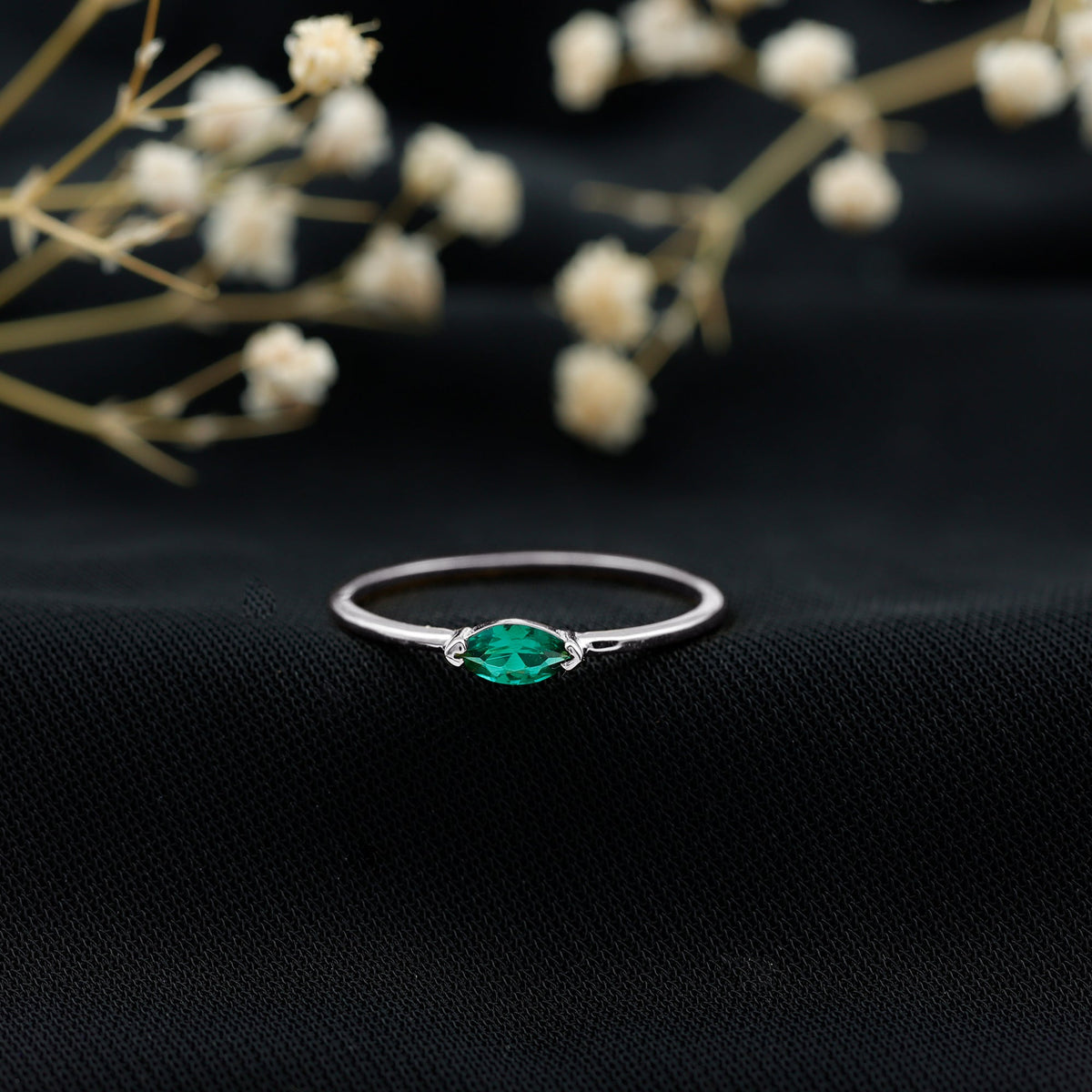 4X8 MM Marquise Lab Grown Emerald East West Promise Ring