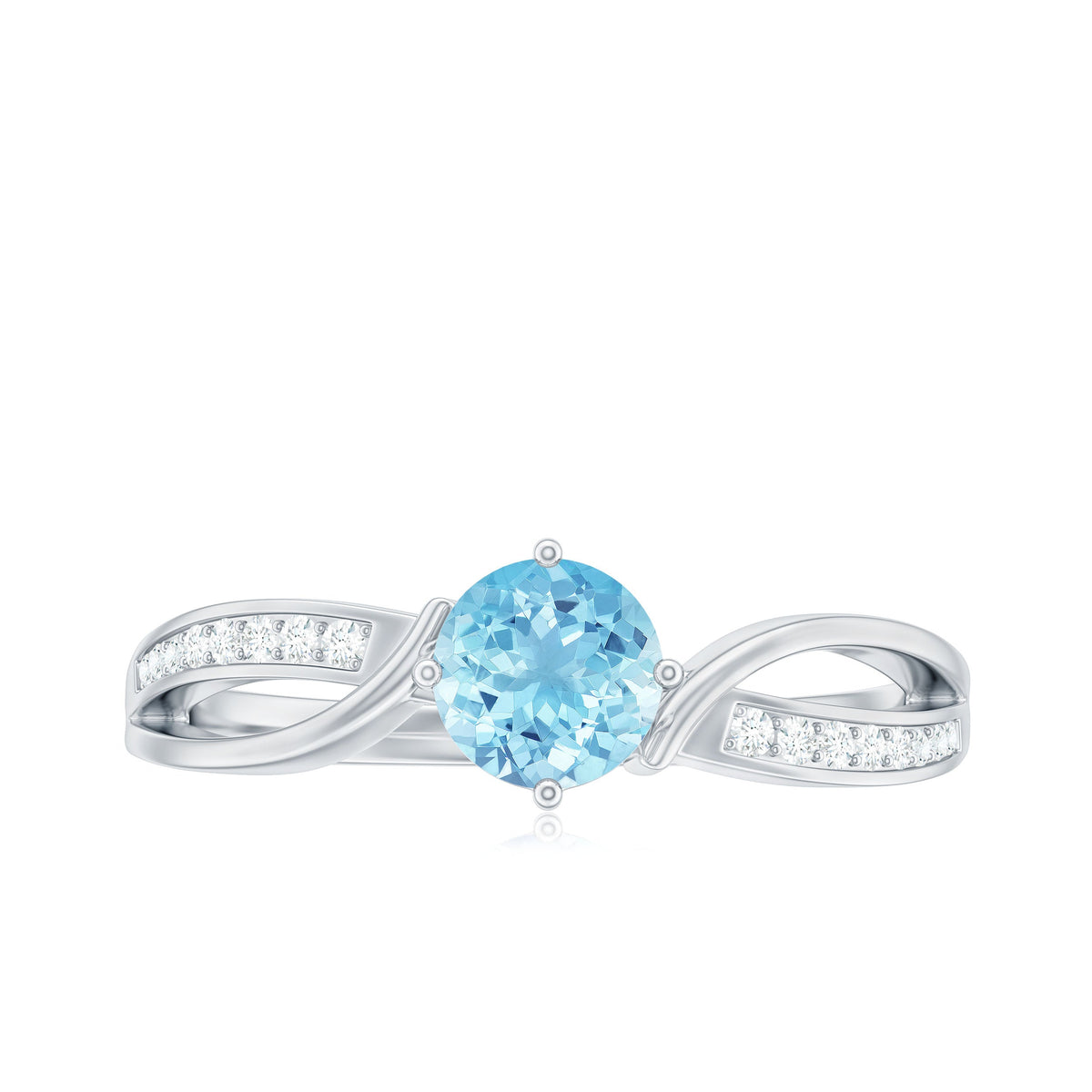 Real 0.8 Ct Aquamarine and Diamond Infinity Engagement Ring