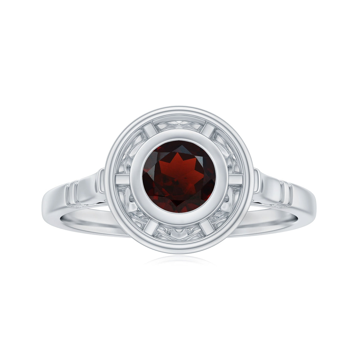 Vintage Looking Garnet Engagement Ring in Bezel Setting