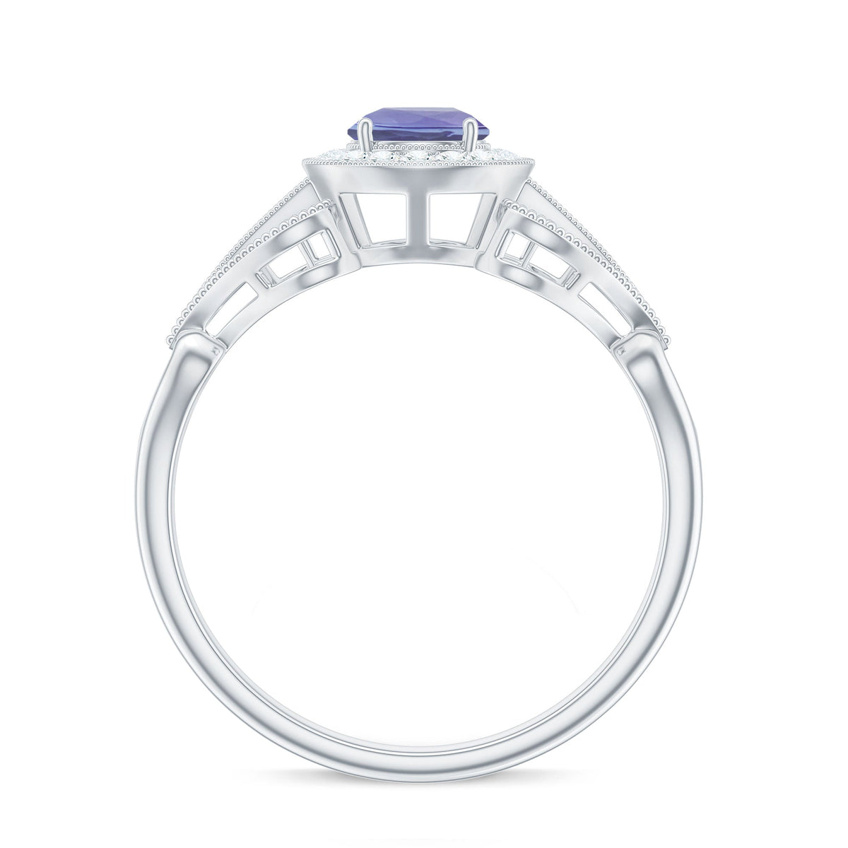 Natural Tanzanite Retro Engagement Ring with Diamond