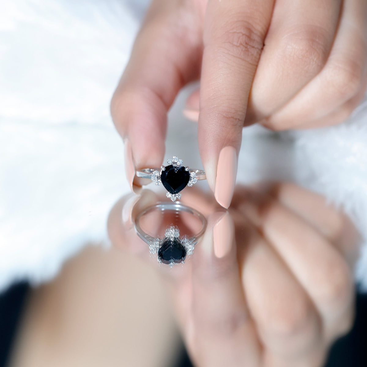 Certified 2.4 Carat Lab Grown Black Diamond Heart Engagement Ring with White Diamond