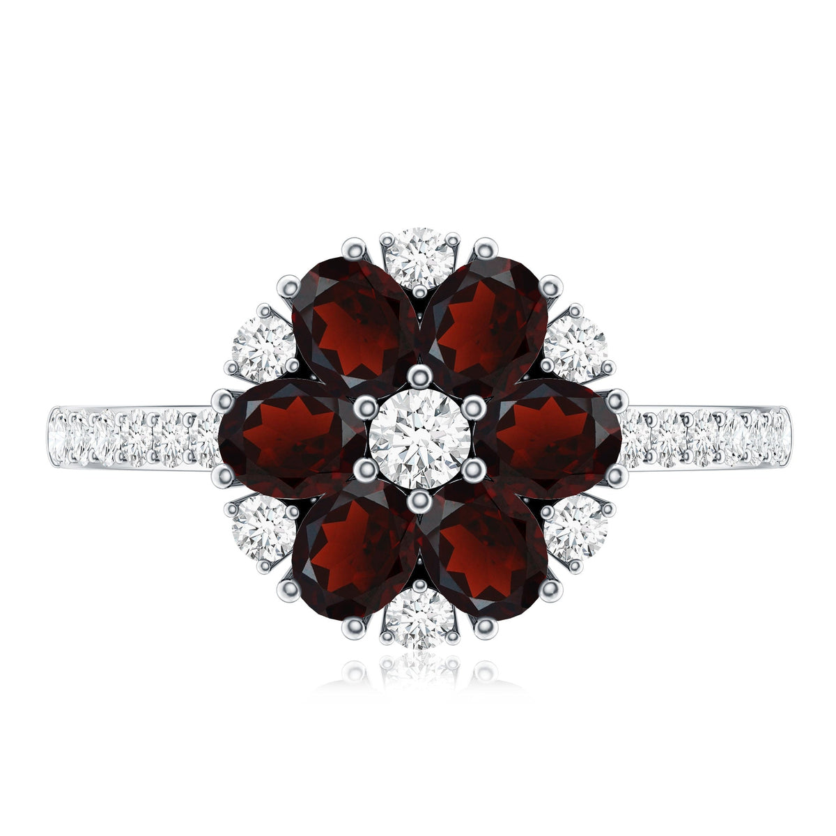 Natural Garnet Flower Engagement Ring with Diamond