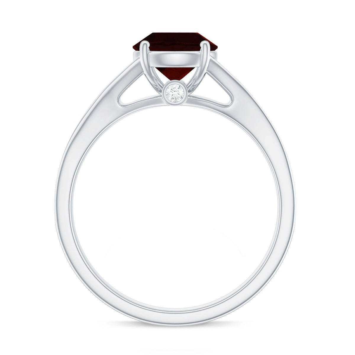 Natural Garnet Solitaire Engagement Ring with Diamond Split Shank