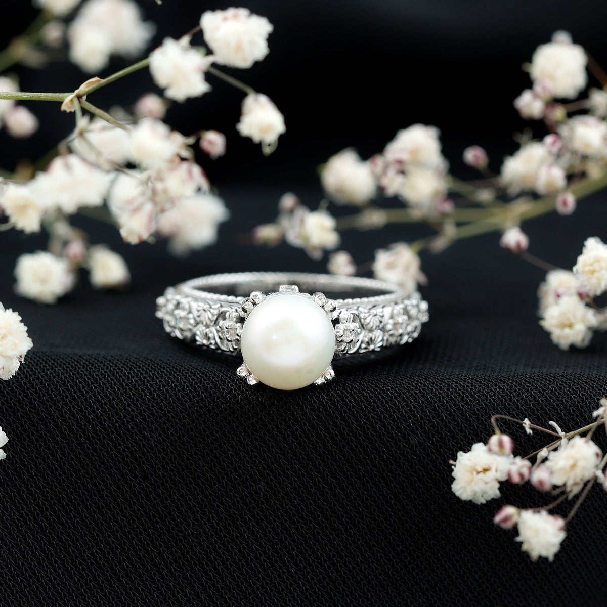 Nature Inspired 7.4 Carat Freshwater Pearl Diamond Engagement Ring