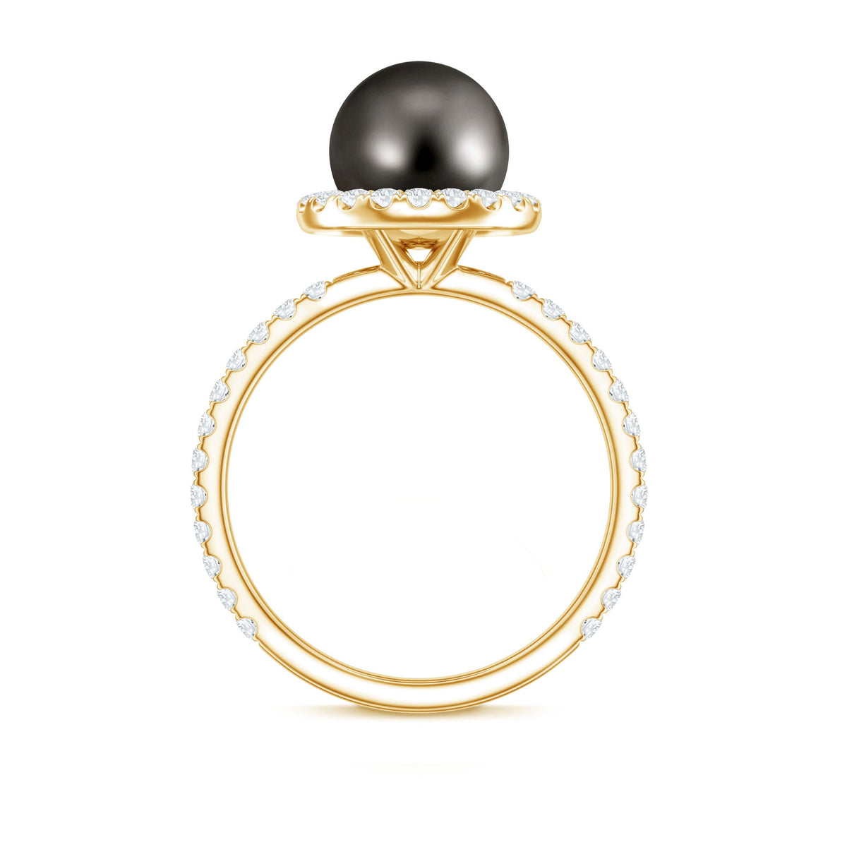 Halo Engagement Ring with Tahitian Pearl and Diamond