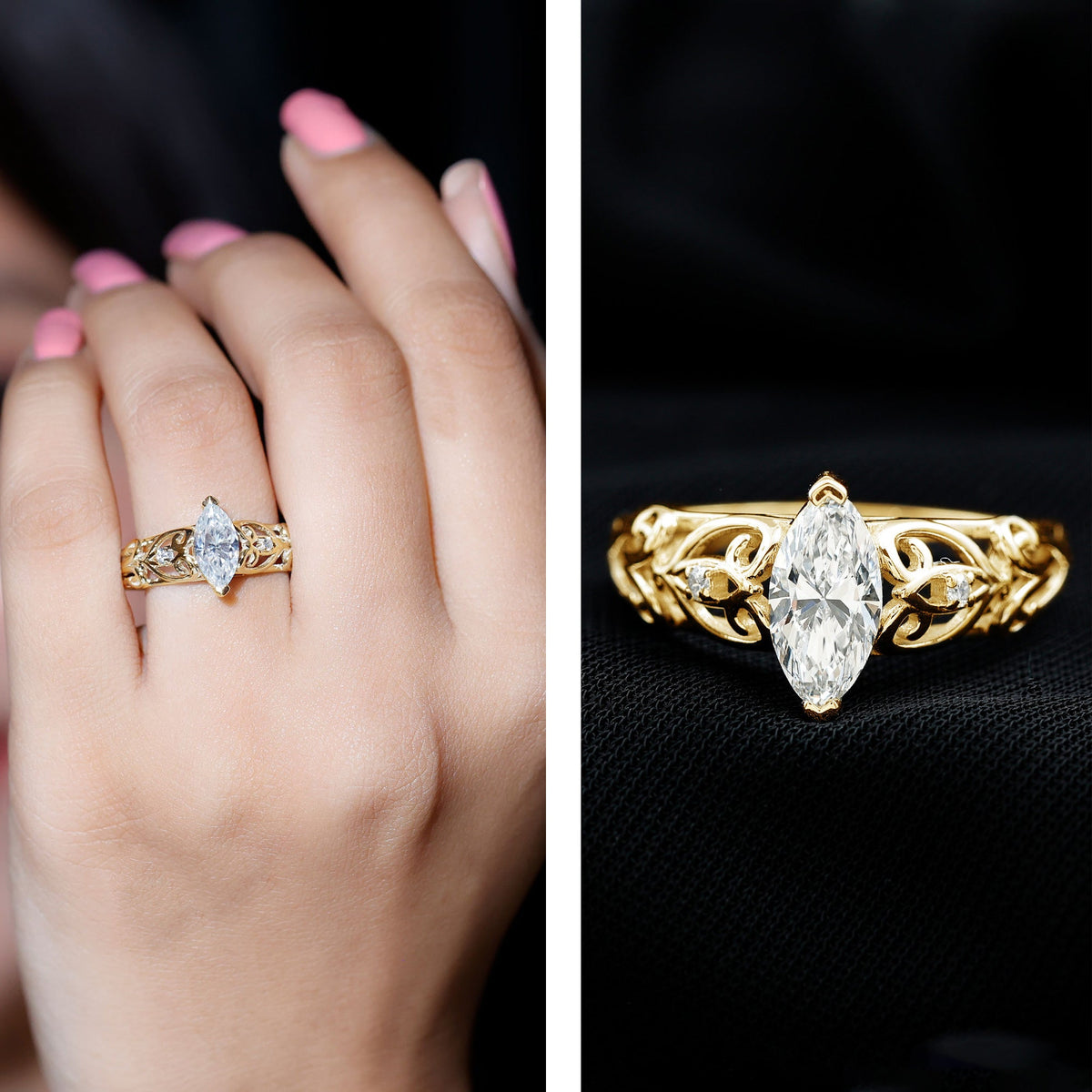 Marquise Moissanite Engagement Ring With Certificate