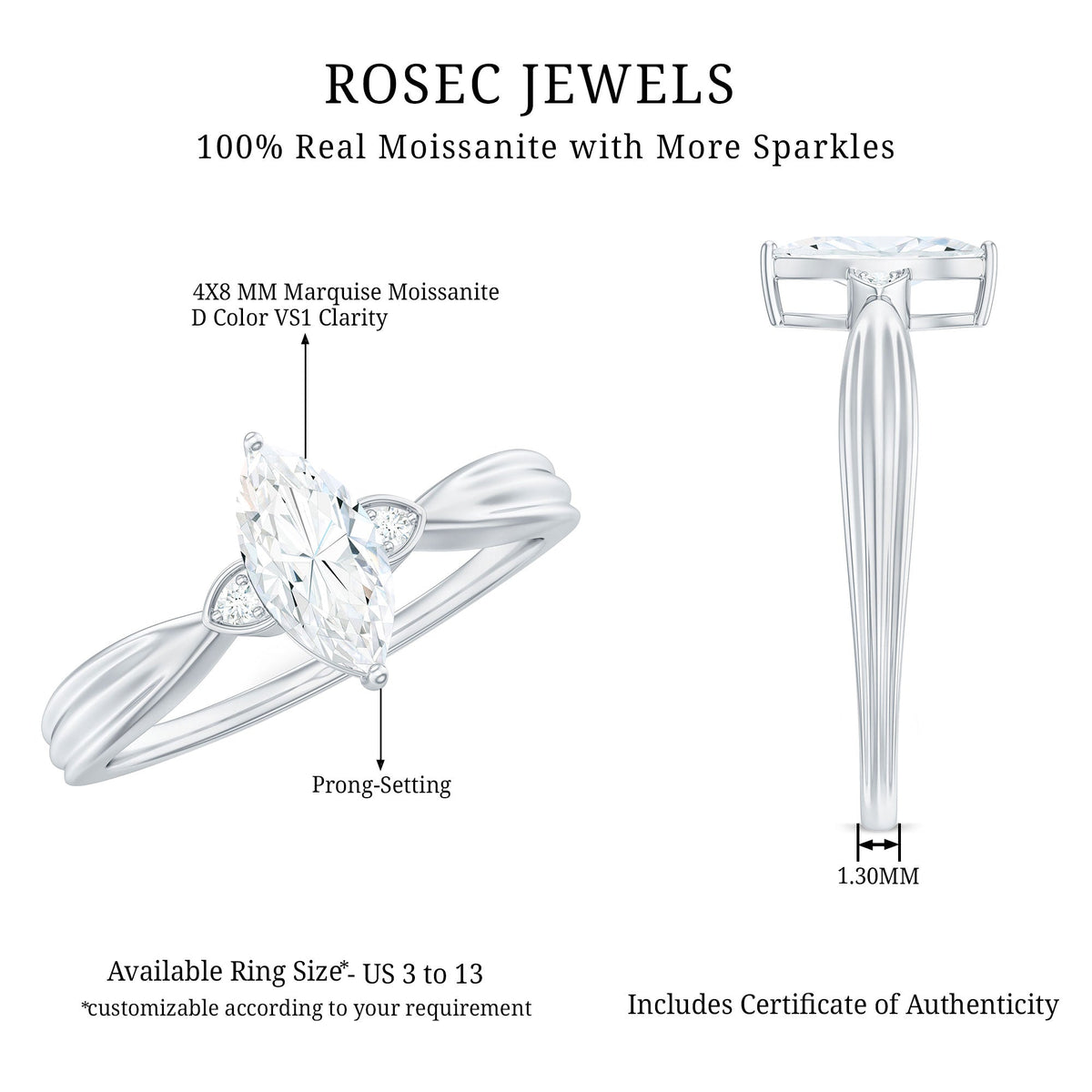 Marquise Cut Moissanite Solitaire Ring