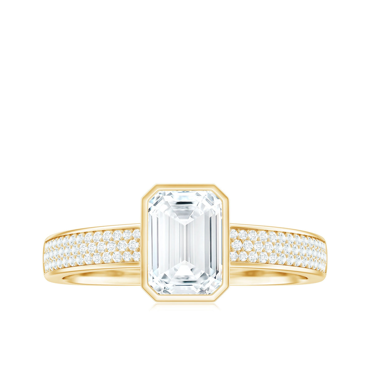 1.8 Carat Emerald Cut Moissanite Bezel Set Engagement Ring with Side Stones