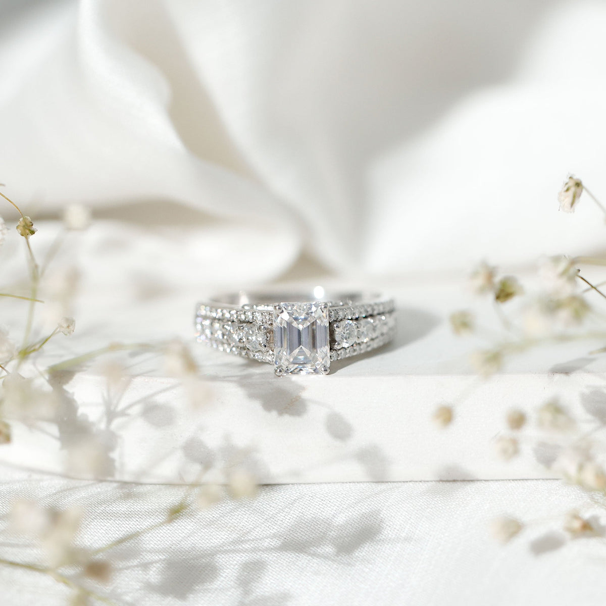 Certified Emerald Cut Moissanite Solitaire Engagement Ring for Women