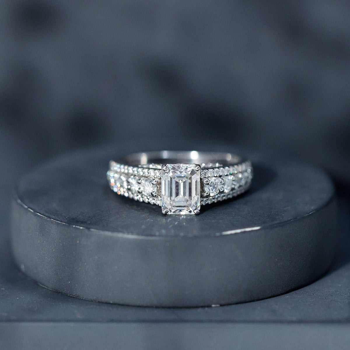 Certified Emerald Cut Moissanite Solitaire Engagement Ring for Women