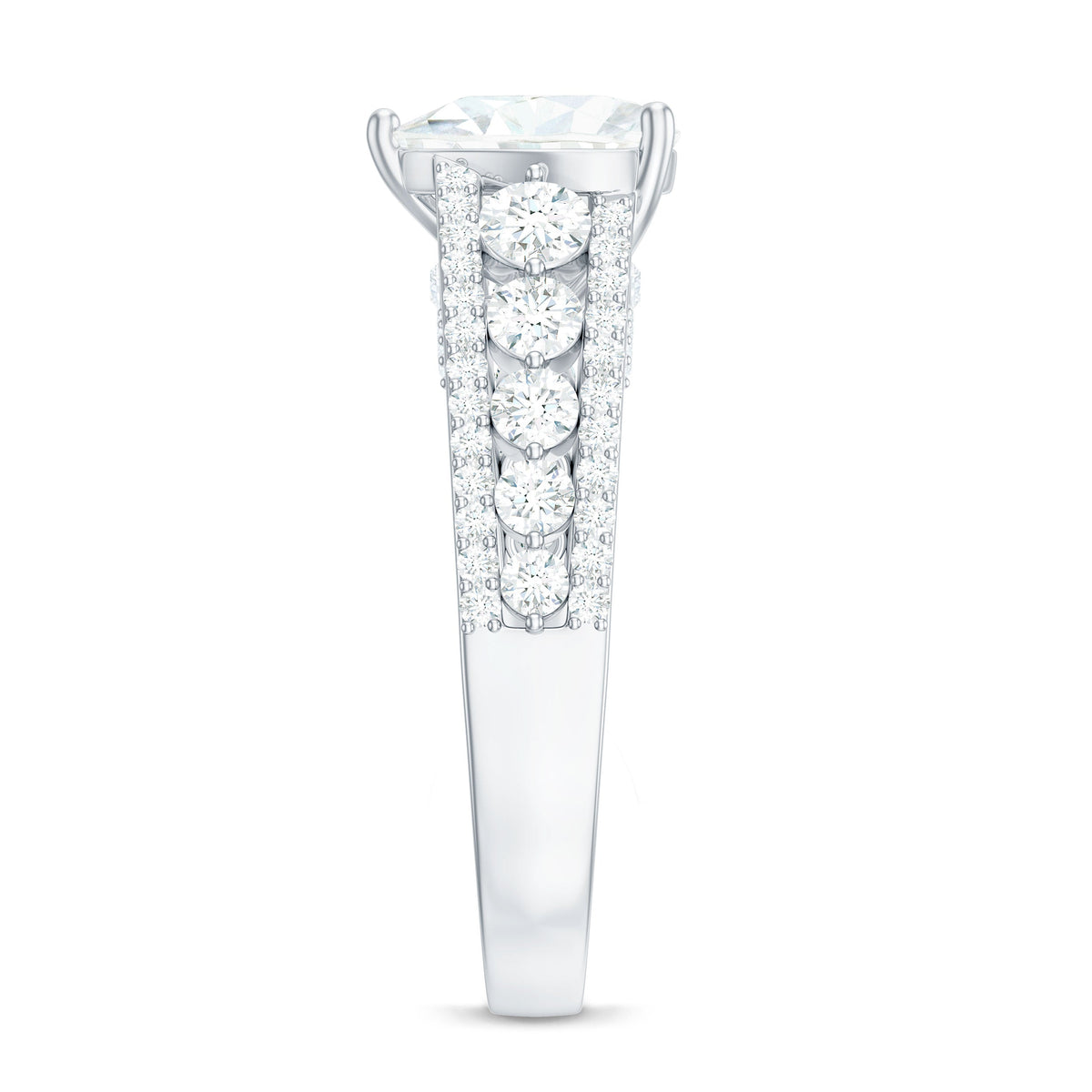 2 Carat Heart Moissanite Solitaire Statement Ring With Side Stones