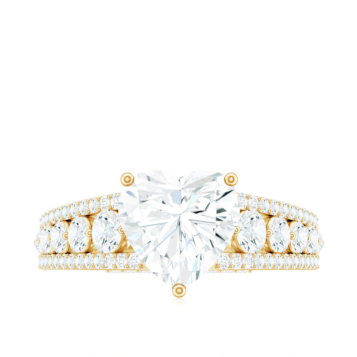 2 Carat Heart Moissanite Solitaire Statement Ring With Side Stones