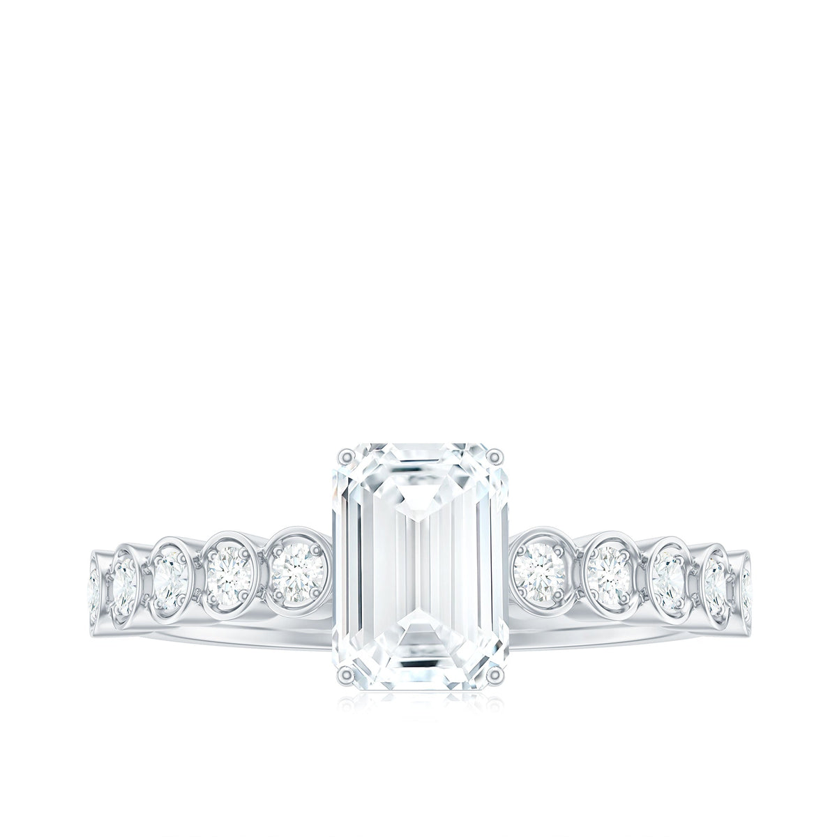 Certified Emerald Cut Moissanite Solitaire Engagement Ring with Side Stones