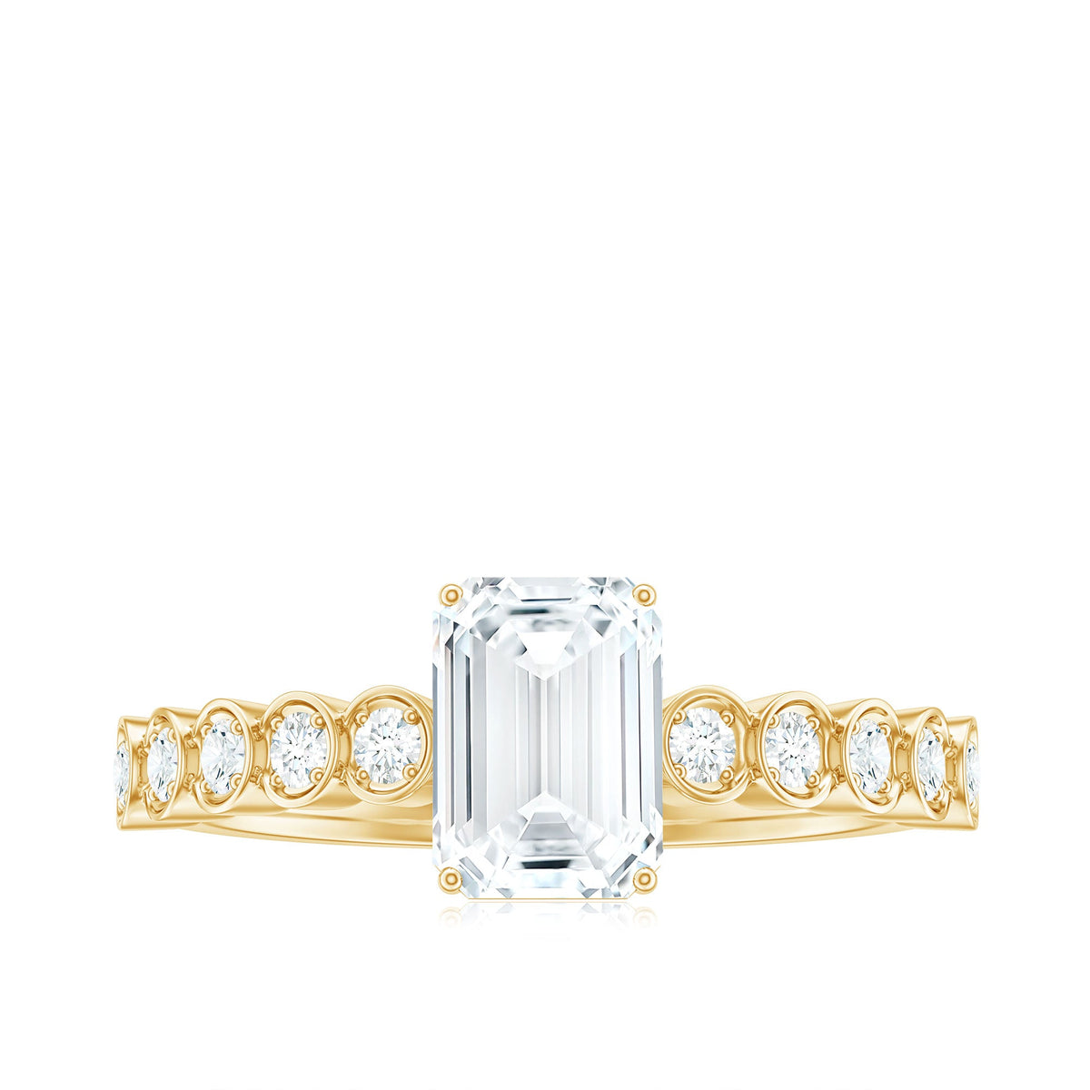 Certified Emerald Cut Moissanite Solitaire Engagement Ring with Side Stones