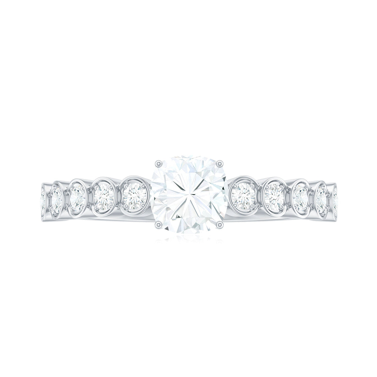 1.7 Carat Cushion Cut Moissanite Solitaire Engagement Ring with Side Stones