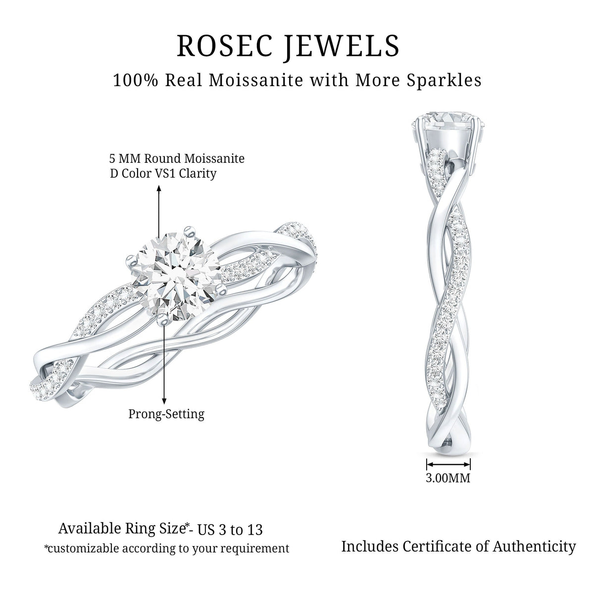 Round Cut Moissanite Braided Engagement Ring