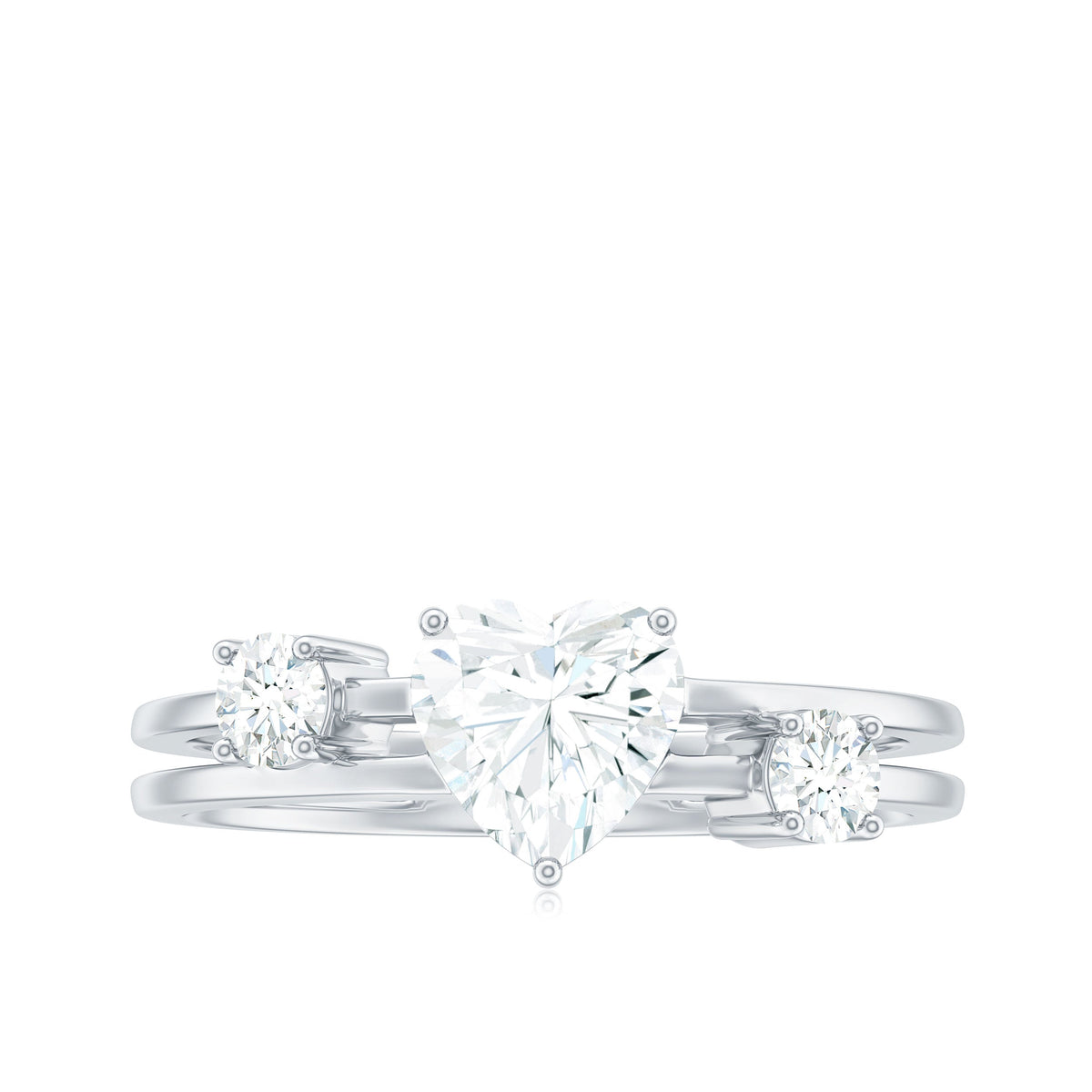 1.5 Carat Heart Shape Moissanite Solitaire Double Band Engagement Ring