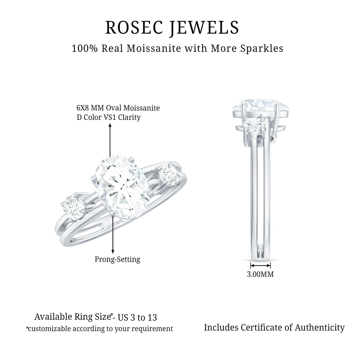 1.2 Carat Oval Cut Certified Moissanite Solitaire Engagement Ring