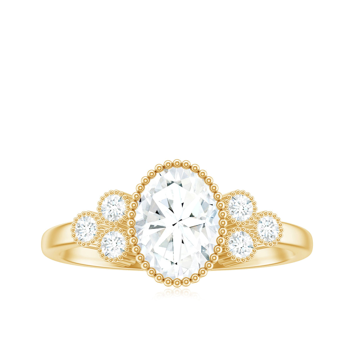 1.2 Carat Oval Cut Moissanite Classic Engagement Ring with Trio